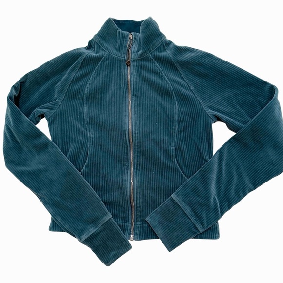 Lululemon Track Set Scuba Jacket Wide Leg Pants Storm Teal Velvet Cord Size 4 - Picture 3 of 13